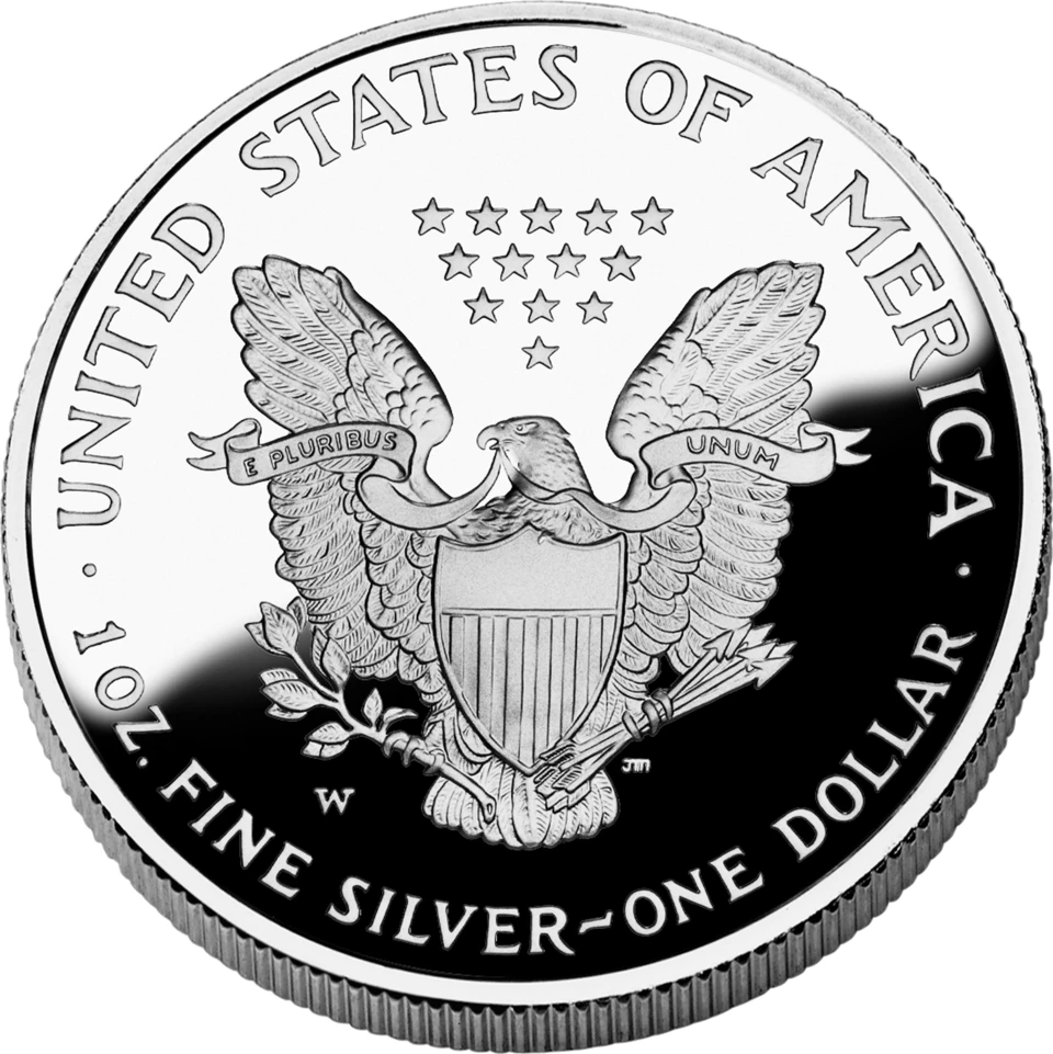 Type 1 proof reverse with the small W mint mark below the eagle