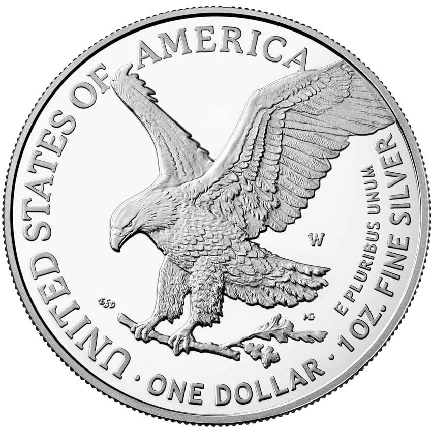 The 2021 Type 2 proof reverse, showing an eagle landing with an oak branch